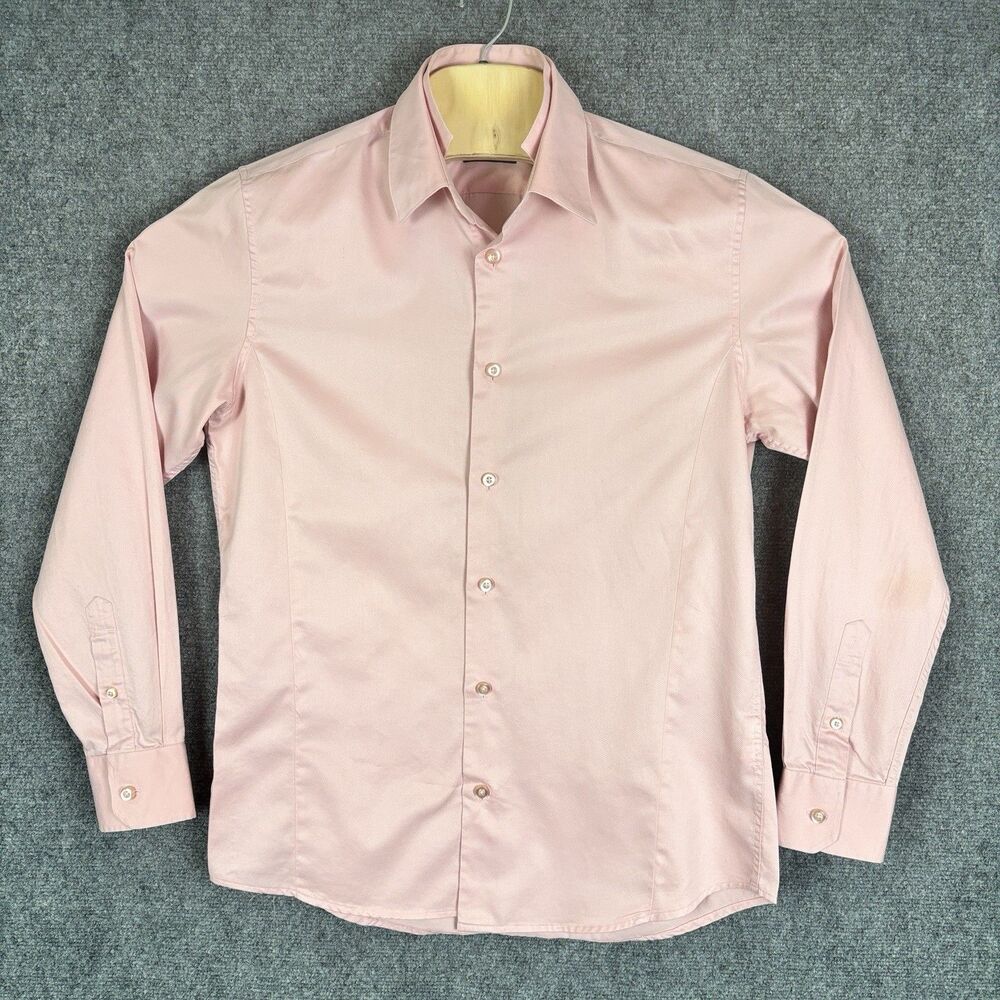 XESS Homme Mens 95 S M Pink Slim Fit Dress Shirt Long Sleeve Button Up